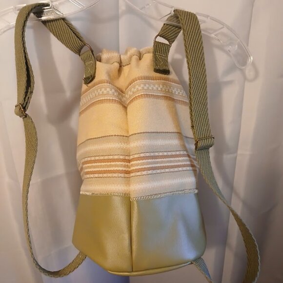 New Southwestern Cowgirl Bucket Tote Backpack Aztec Stripe Sage Tan Drawstring main image 4